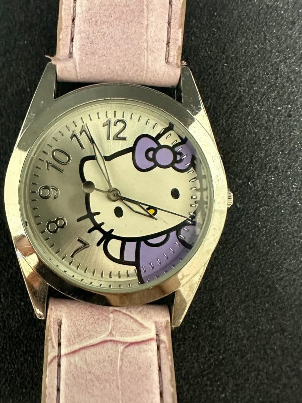 3/$30 Hello Kitty Watch Women Silver Tone Pink Faux Leather Band New Battery 9"